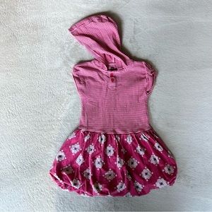 Tea Collection pink hooded capped sleeves striped dress 100% cotton girls 3T